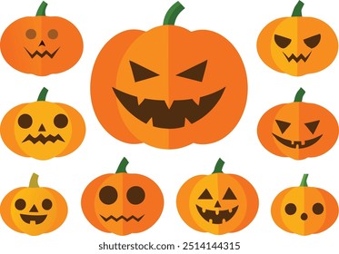 Fun and Spooky Pumpkin Faces – Halloween Vector Set