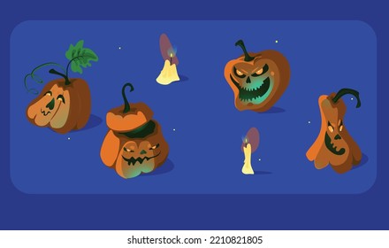 Fun and spooky pumpkins set on Halloween