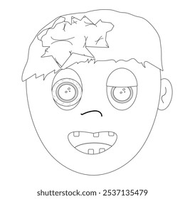 Fun and spooky zombie face coloring page, perfect for Halloween crafts and activities. Great for kids and adults who love horror themes.