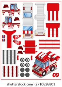 Divertida camioneta deportiva. Un conjunto para hacer un modelo de papel. Aislado sobre fondo blanco. Ilustración vectorial. 
