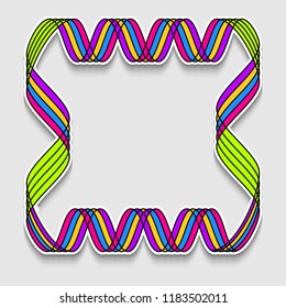 Fun square frame in form of rainbow mosaic tape. Template of web banner, sale or discount, club party flyer, big data poster, fast invitation