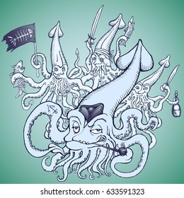 Fun squids pirates isolated; RGB EPS 10 vector illustration