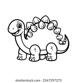 fun stegosaurus cartoon character isolated drawing line art style sketch classic vintage design illustration