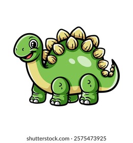 fun stegosaurus cartoon character isolated colored drawing line art style sketch classic vintage design illustration