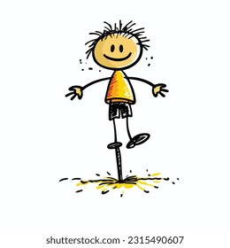 Spaß Strichmännchen Kind beim Spielen. Bleistiftkunstzeichnung. isolierter Hintergrund. für Farbbuch. für Kinder. Vektorgrafik und Illustration