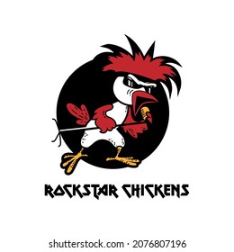 Fun sticker "Rockstar Chickens" with singing rooster