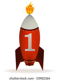 A fun stylized red rocket candle, isolated on white