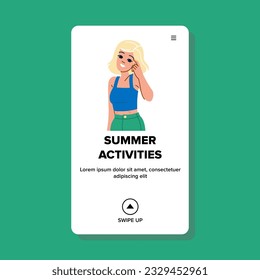 fun summer activities vector. holiday couple, activity water, family vacation fun summer activities web flat cartoon illustration
