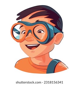 Fun summer adventure snorkeling with cheerful boy icon isolated