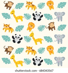 Fun Summer Animal Zoo Seamless Pattern