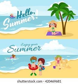 Fun Summer Beach Happy Cartoon Kids Stock Vector (royalty Free 