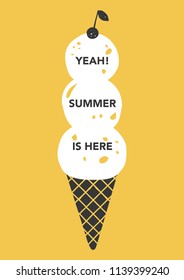 Fun summer card with ice cream. Vintage style. Vector illustration.