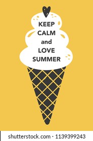 Fun summer card with ice cream. Vintage style. Vector illustration.