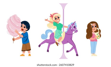 fun summer fair kid  vector.  laughter sunshine, prizes crafts, balloons facepaint fun summer fair kid character. people flat cartoon illustration