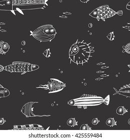 Fun summer fishes. Seamless vector pattern. Perfect for your design, scrapbook paper, stationary, fabrics and web.