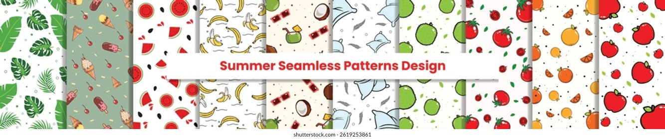 Fun Summer Food and Fruits Seamless Patterns - Perfect for Kids and Party Themes