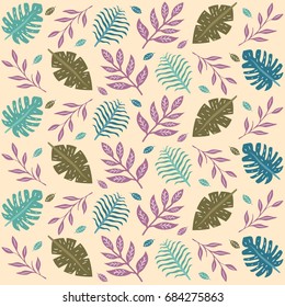 Fun Summer Holiday Seamless Pattern - Green Leaf Nature
