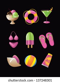 Fun summer icon set. EPS 10 vector, grouped for easy editing. No open shapes or paths.
