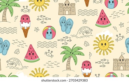 Fun summer icons vector seamless pattern illustration
