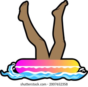 Fun summer illustration about an inverted inflatable ring in the pool or at sea - bottom up