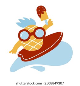 Fun summer illustration of pineapple cartoon