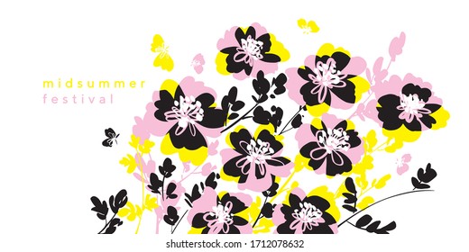 Fun summer mewdoi abstract flower for card, header, invitation, poster, social media, post publication. Tender sakura blossom vector composition. 
