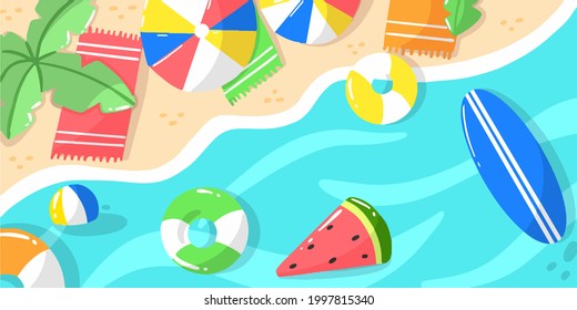 Fun Summer Party At Sandy Beach Doodle Illustration Fun Summer Party At Sandy Beach Doodle Illustration Vector