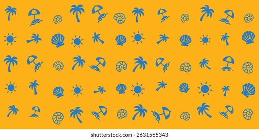 fun summer pattern, cute doodles like palm trees, shell wallpaper, background