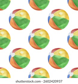Fun summer rainbow beach ball summer watercolor illustration