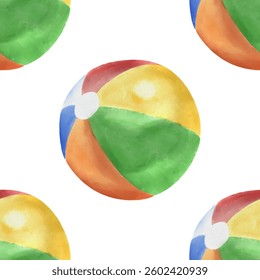 Fun summer rainbow beach ball summer watercolor illustration