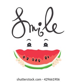 A fun summer smile/ Vector illustration with slices of watermelon
