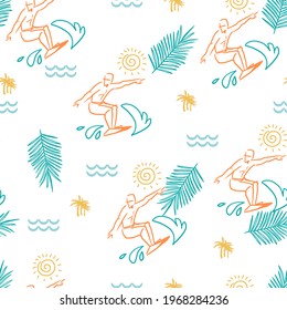 Fun Summer with Surfing Abstract Vector Graphic Seamless Pattern can be use for background and apparel design