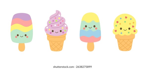 Fun summer vector set of ice cream and popsicle characters.  Great for digital stickers, wall art, and creative crafts.