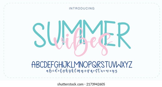 Fun summer vibes alphabet duo elegant letter font. playful Typography lettering bold sans serif and script fonts, decorative holiday concept. vector illustration