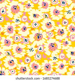 Fun Sommer gelbe handgezeichnete Blumen nahtlose Muster für Tapete, Wrap, Gewebe, Textilien, Wrap, Oberfläche, Web und Print-Design. 