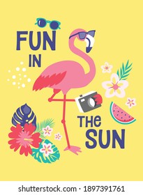 fun in the sun, flamingo, summer graphic tees vector designs and other uses