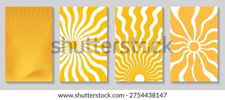 A fun sun. A retro, textured, yellow sun. Poster from the 70s and 60s. Hippie style. Summer vintage pattern. Vector illustration.