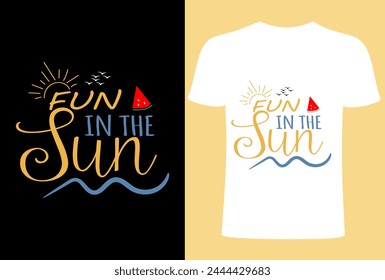 Fun in the Sun T- shirt Design, , Summer typography, vibes, Sun, fashion ,print vector T-shirt Design, Shady beach Summer Sunshine on my Mind  vector T-shirt