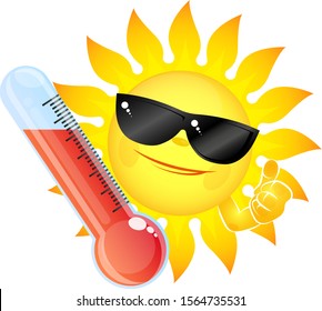 Fun sun wearing sunglasses and a thermometer high temperature design