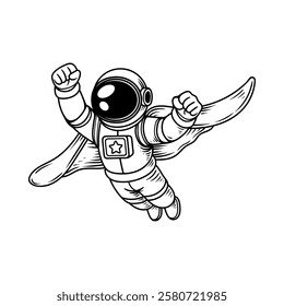 fun superhero astronaut cartoon isolated drawing line style sketch classic vintage design illustration