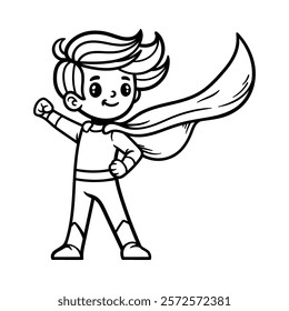 fun superhero boy cartoon character isolated drawing line style sketch classic vintage design illustration