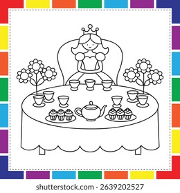 Fun Tea Party Themed Tea Cup Coloring Page for Kids Great for Classrooms Homeschool or Rainy Days, Charming Tea Cup Coloring Page for Kids Printable PDF for Relaxing and Educational Fun