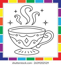 Fun Tea Party Themed Tea Cup Coloring Page for Kids Great for Classrooms Homeschool or Rainy Days, Charming Tea Cup Coloring Page for Kids Printable PDF for Relaxing and Educational Fun
