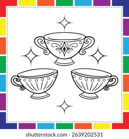 Fun Tea Party Themed Tea Cup Coloring Page for Kids Great for Classrooms Homeschool or Rainy Days, Charming Tea Cup Coloring Page for Kids Printable PDF for Relaxing and Educational Fun