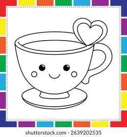 Fun Tea Party Themed Tea Cup Coloring Page for Kids Great for Classrooms Homeschool or Rainy Days, Charming Tea Cup Coloring Page for Kids Printable PDF for Relaxing and Educational Fun