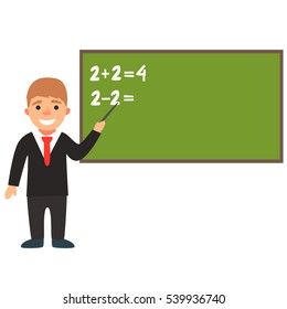 Fun teacher in the classroom. The teacher's day. Training. Vector images in cartoon style