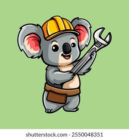 fun technician koala cartoon colored isolated drawing line art style sketch classic vintage design illustration