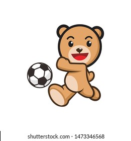 fun teddy bear playing football mascot character design
