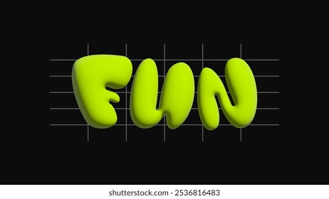 Fun text in Inflated 3d style and yellow typography isolated on black background.
