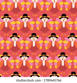 Fun Thanksgiving pattern turkey. Seamless vector pattern. Cute Thanksgiving background. 